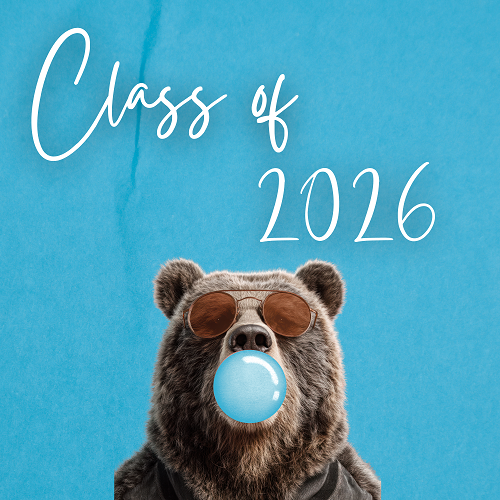 Class of 2026 bear with classed blowing bubble